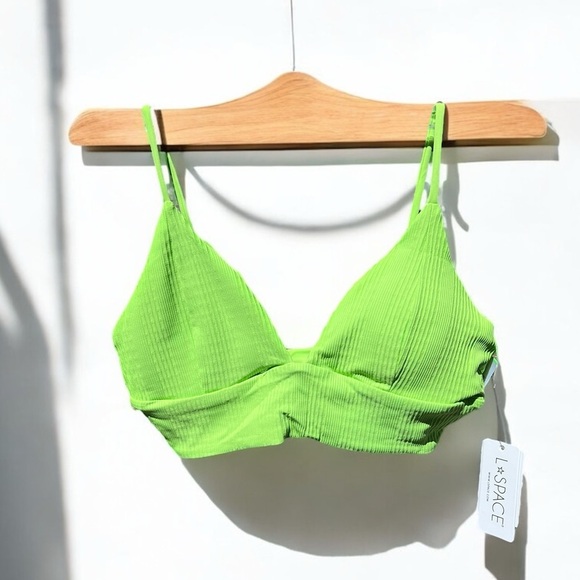 🌻L*Space Winnie Cucumber Green Pointelle Rib Bikini Top Size Large $114 Retail - Picture 2 of 10